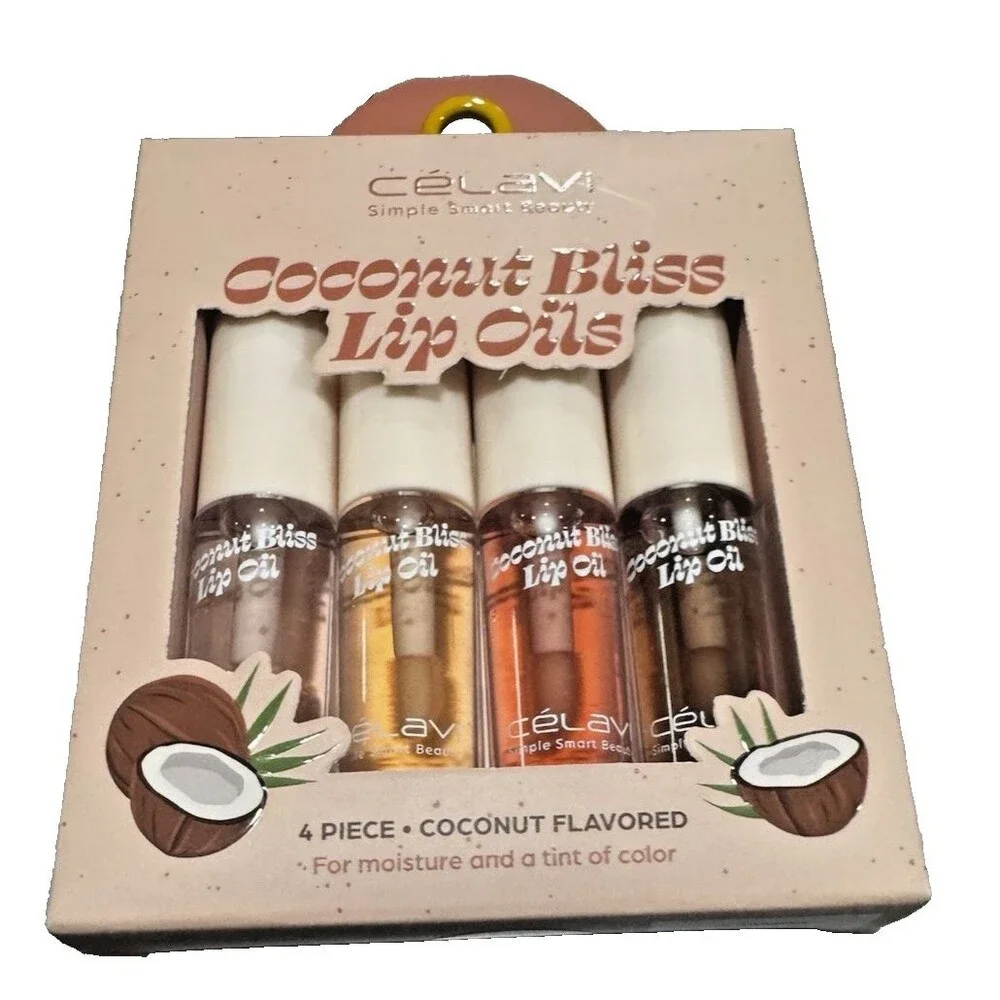 Celavi Simple Smart Beauty Coconut Bliss Lip Oils 4 PC Coconut Flavored